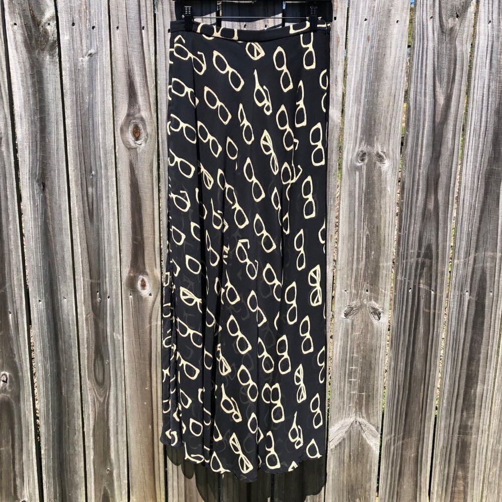 Anthropologie Eva Franco 6 Maxi Skirt Black Tan Bookish Sheer Overlay Glasses - Picture 5 of 10